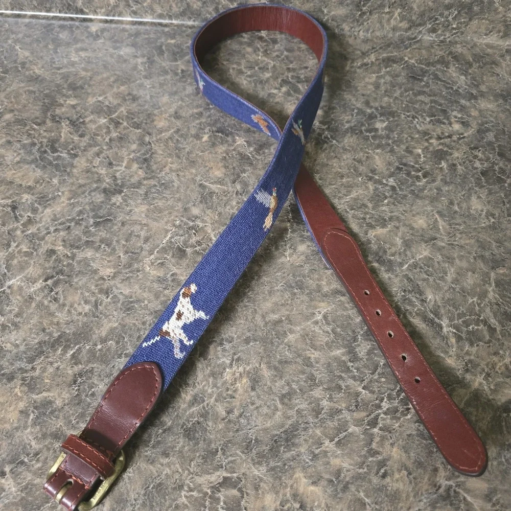Smathers‎ & Branson Needlepoint Belt Men's 44 Sportsman Hunt Dog Birds Golf
